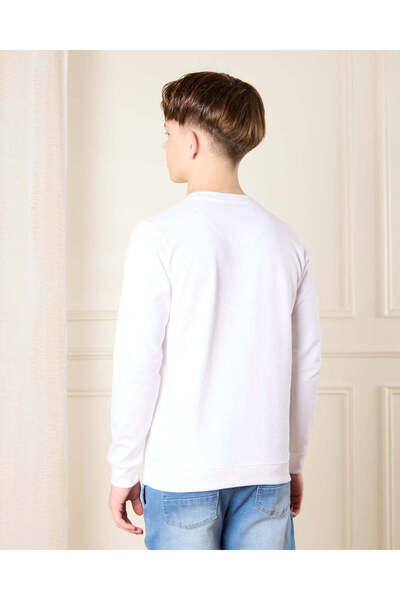 REDTAG Senior Boys White Ninja Print Sweatshirt