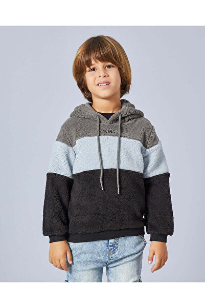 REDTAG Boys Grey Hooded Sweatshirt