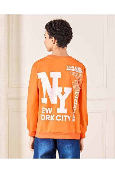 REDTAG Senior Boys Orange Printed Sweatshirt