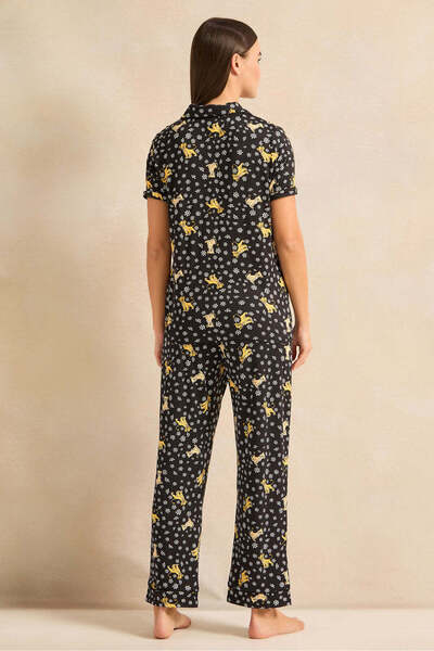 REDTAG Women Black Printed Pyjama Set With Eye Mask (3 Piece)