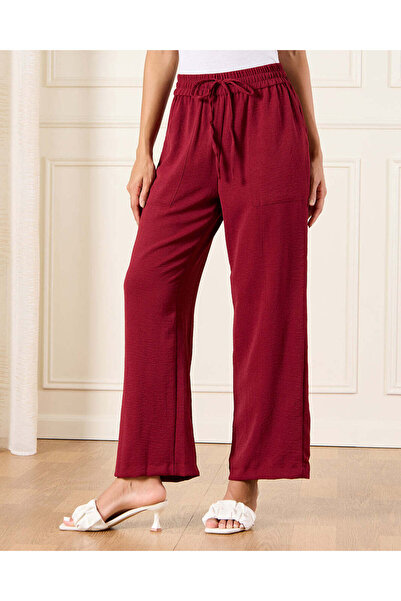 REDTAG Women Burgundy Wide Leg Pull On Trousers