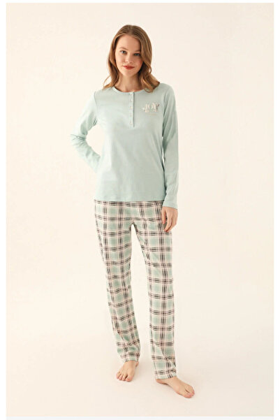 Pierre Cardin Pi̇errecardi̇n 8705 Long Sleeve Pajama Set Plaid Pattern Home Wear