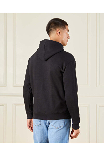 REDTAG Men Black Hooded Sweatshirt