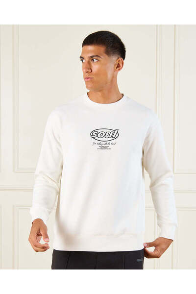 REDTAG Men White Printed Sweatshirt