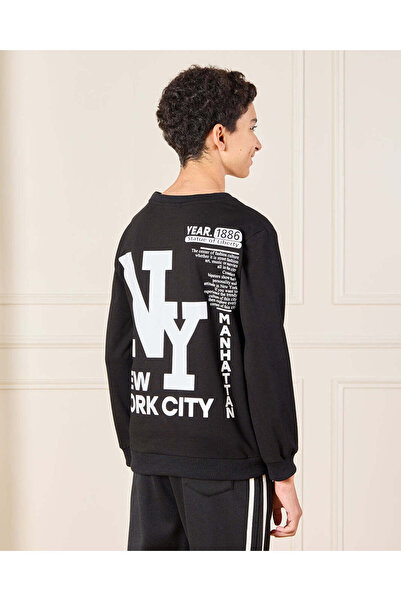 REDTAG Senior Boys Black Printed Sweatshirt