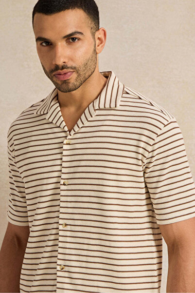 REDTAG Men Beige Striped Lounge T Shirt