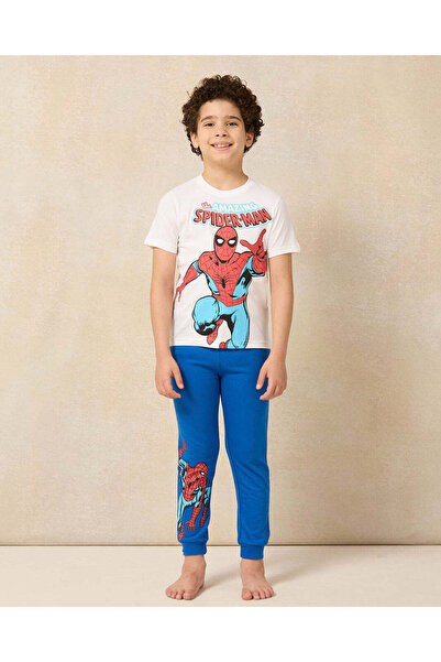 REDTAG Boys White And Blue Spiderman Pyjama Set (2 Piece)