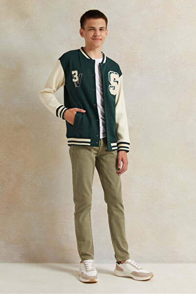 REDTAG Senior Boys Green Baseball Sweatshirt