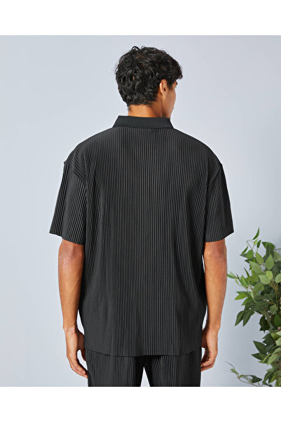 REDTAG Men Black Ribbed Lounge Shirt