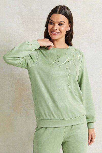REDTAG Women Green Embellished Sweatshirt