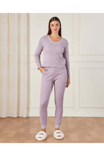 REDTAG طقم بيجامة نسائية محبوكة باللون البنفسجي (قطعتين)