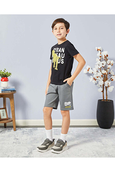 REDTAG Boys Charcoal Printed Active Shorts