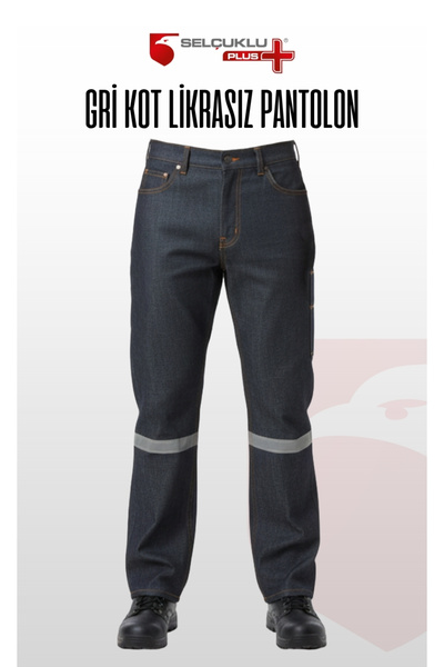 Selçuklu Plus 5-Pocket Reflective Gray Denim Work Pants – Long-Lasting and Durable Work Trousers