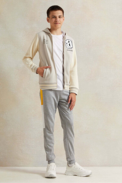 REDTAG Senior Boys Beige Baseball Hoody Sweatshirt