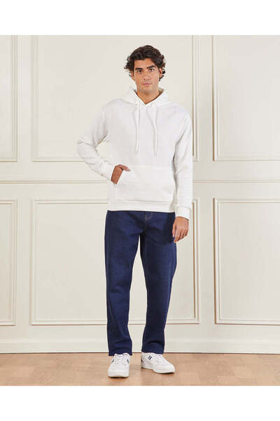 REDTAG Men White Textured Hooded Sweatshirt