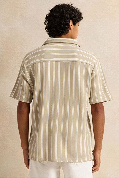REDTAG Men Beige Lounge Striped Shirt