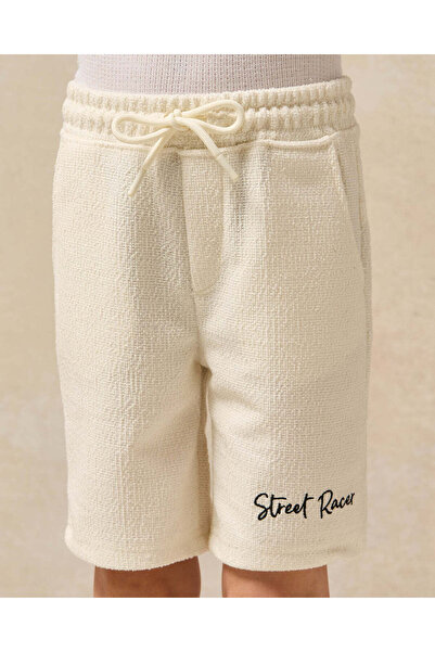 REDTAG Boys Cream Street Racer Jacquard Shorts