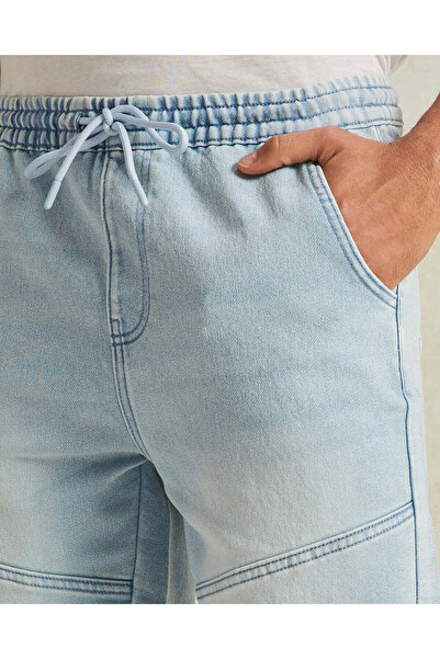 REDTAG Men Blue Plain Denim Shorts