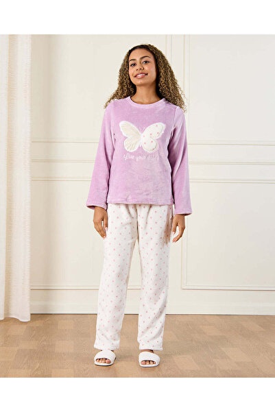 REDTAG Senior Girls Purple And Ivory Butterfly Pyjama Set (2 Piece)