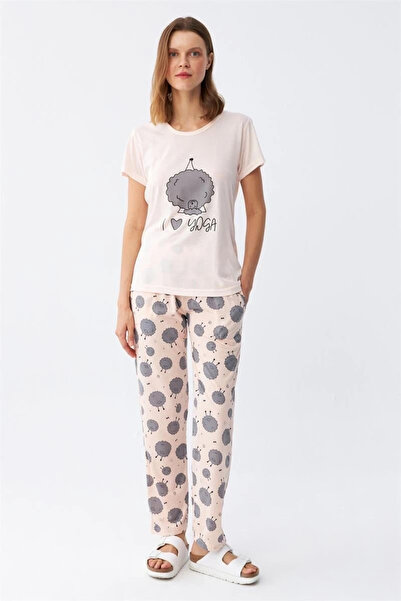 alfa expres ملابس نوم نسائية بأكمام قصيرة، طقم بيجامة بودرة