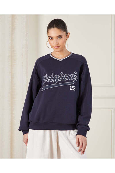 REDTAG Women Navy Original 23 Print Sweatshirt