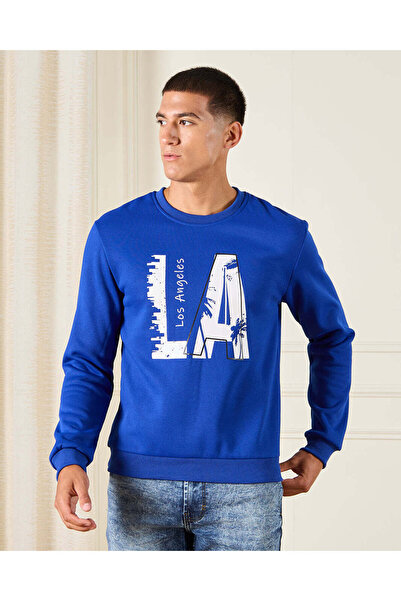 REDTAG Men Blue LA Print Sweatshirt