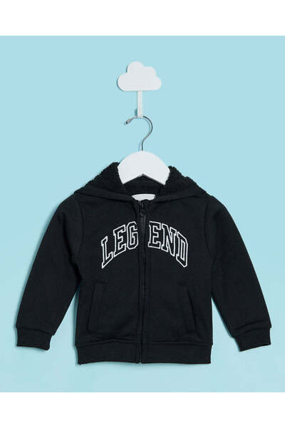 REDTAG Infant Boys Black Hooded Sweatshirt