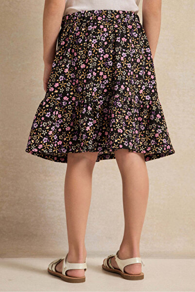 REDTAG Girls Black Flower Allover Print Skirt