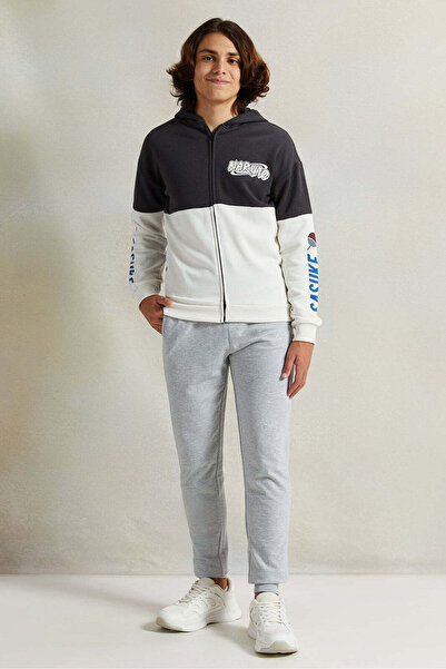 REDTAG Senior Boys Black And White Printed Hooded Sweatshirt