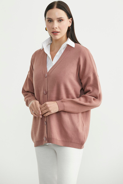 Sementa V-Neck Casual Buttoned Knit Cardigan - Dusty Rose