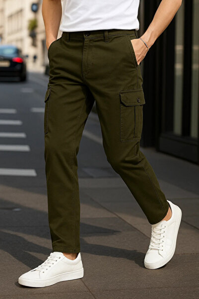 DAMGA JEANS Men's Casual Trendy Loose Fit Khaki Cargo Pants