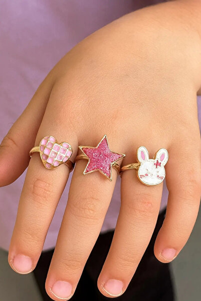 Le Mabelle Çok Renkli Figürlü 3'lü Kız Çocuk Yüzük Set