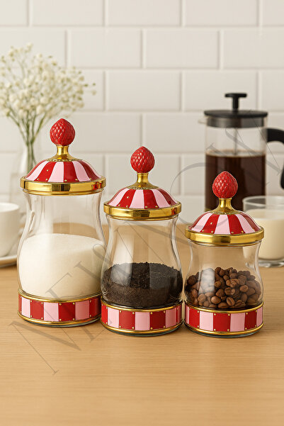 NEWNOW Candy 3 lü Porselen Şekerlik, Drajelik, Kurabiye ve Draje Kavanozu – Çay, Şeker, Kahve 3 LÜ SET