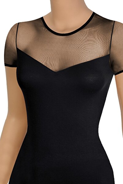 Öts Γυναικείο μπλουζάκι με διάφανη λεπτομέρεια από τούλι (90% βισκόζη - 10% ελαστάνη)