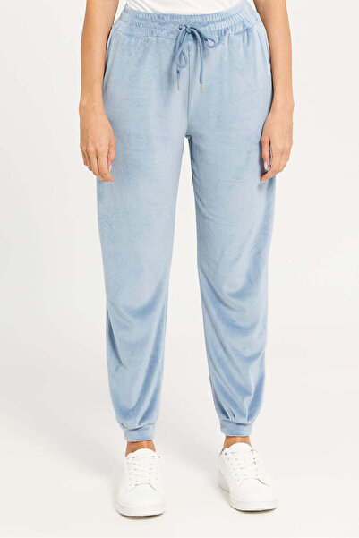 REDTAG Women Blue Velvet Jogger Sweatpants
