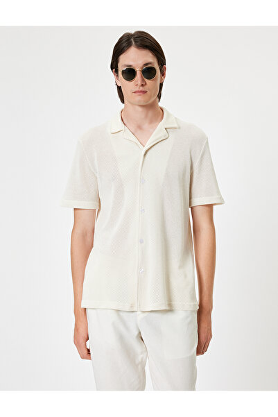 Koton Crochet Shirt Short Sleeve Semi-Transparent Textured Cotton Blend