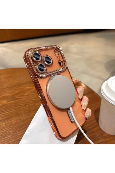 m.tk moveteck iPhone 17 Pro Case Glittery Stone Lens Protection Transparent Back Colorful Edge Shiny Magsafe Cover