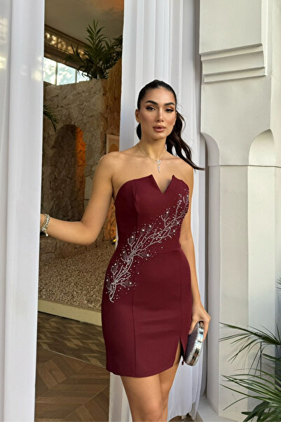 Sindimoda Narin Taş Detay İşlemeli Mini Elbise 9369