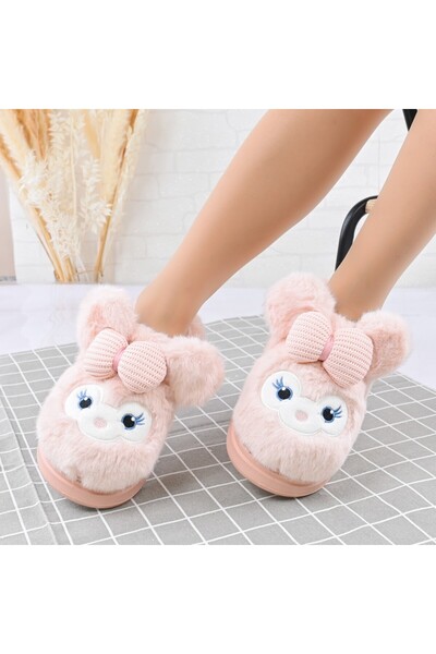 Tmall Papuci pufoși pentru femei, cu papion, Furry, TM1PD1058, roz