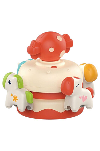 huanger Jucărie muzicală interactivă Carusel rotativ cu cai, roz