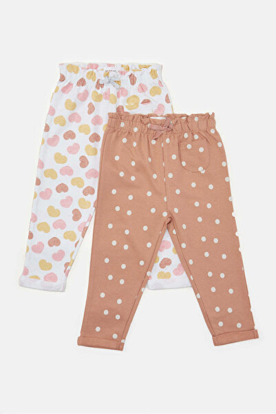 REDTAG Infant Girls Brown And Ivory All Over Print Active Pants (2 Piece)