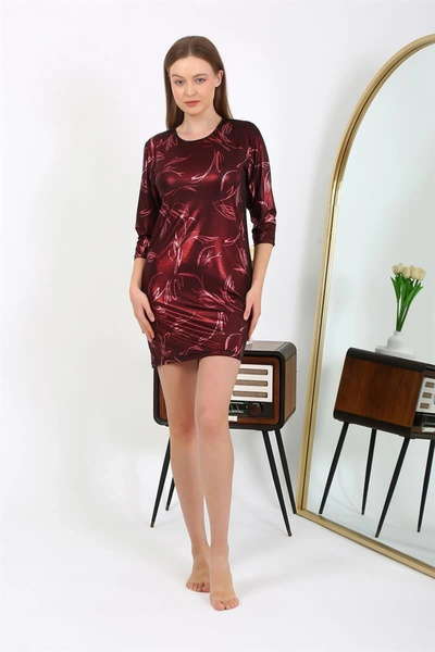 alfa expres Clothing Women Micro Fabric Mini Shiny Dress Burgundy