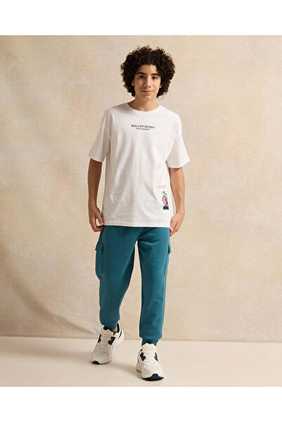 REDTAG Senior Boys Blue Plain Cargo Active Pants