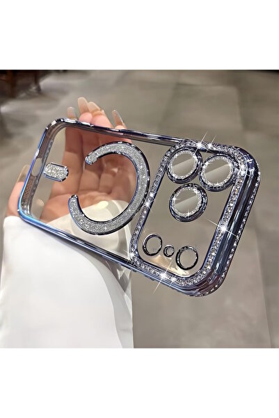 m.tk moveteck iPhone 17 Pro Case Glittery Stone Lens Protection Transparent Back Colorful Edge Shiny Magsafe Cover