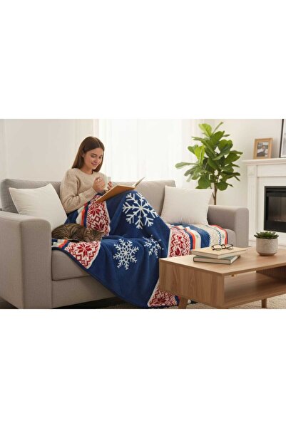 SESLİ HOME Lüks Peluş Battaniye . Yumuşak Yıl Başı Desenli 180*230 Boyutlarında