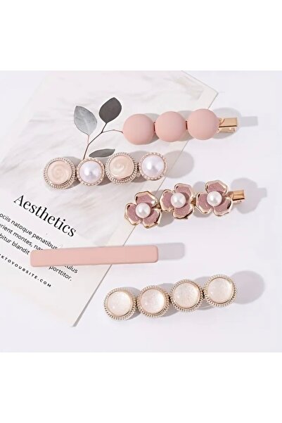 Accessories Hei Pink Flower Stylish Daily Use Women's Hair Clip Set 5 Pieces