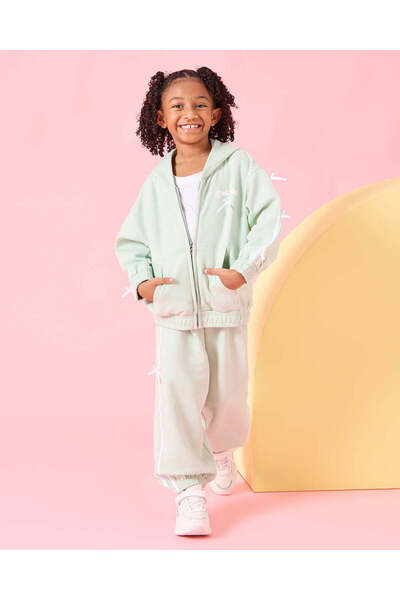 REDTAG طقم هودي وبنطال رياضي مزين باللون الأخضر للبنات (قطعتان)