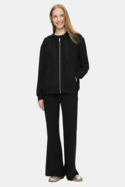 UCLA Allura Black Hooded Seersucker Print Loose Fit Women's Sweatshirt