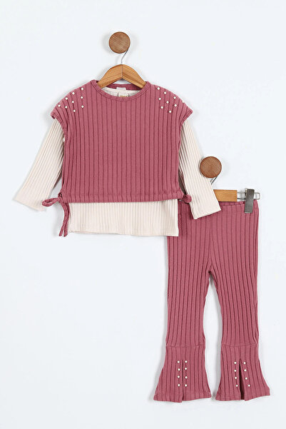 kokosh _ kidss burcu sapmaz Girl's Pearl Sweater Stone Printed Knitwear Set