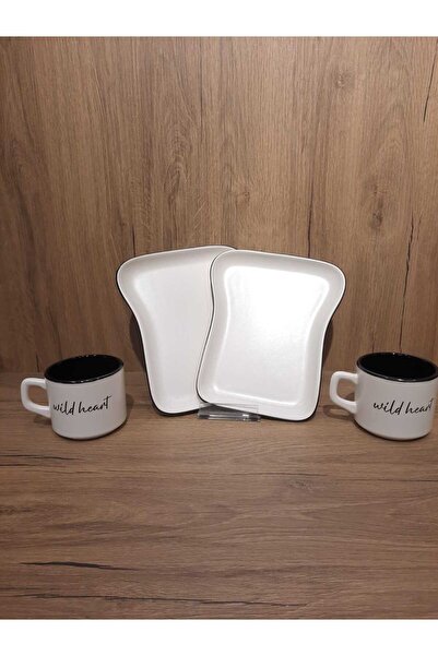 Keramika Breakfast Set for 2 Persons 4 Pieces Toast Plate and Teacup